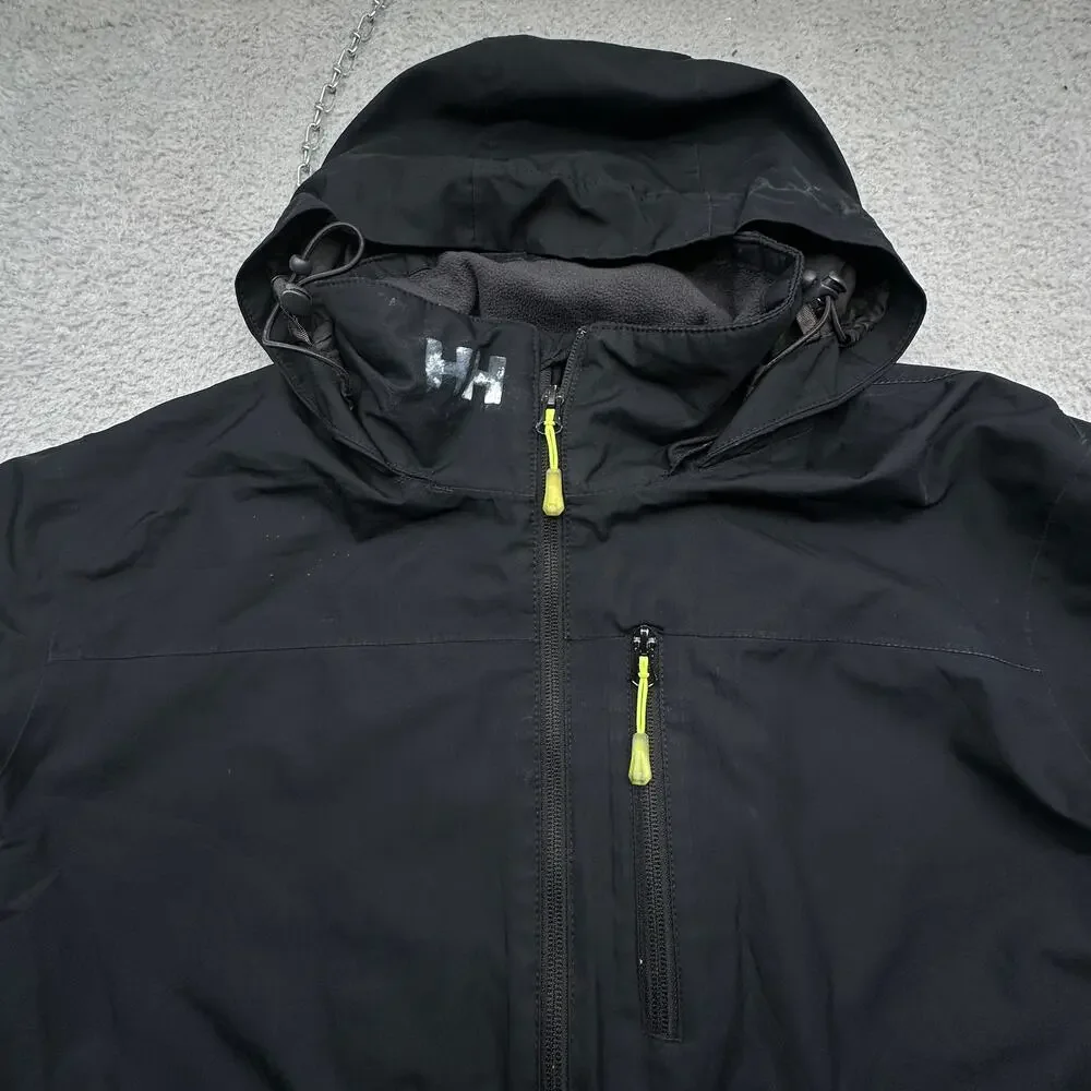 Helly Hansen Crew Hooded Midlayer Jacket Mens Medium Black Polartec Helly Tech